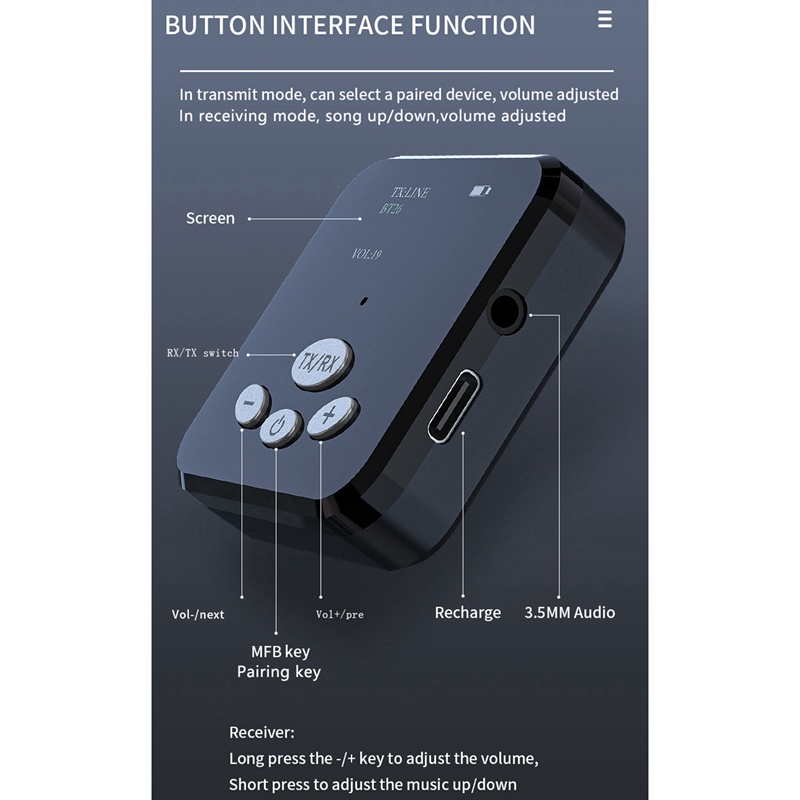 Bluetooth Transmitter Receiver 3.5mm Jack Bluetooth 5.0 Auxiliary Audio Wireless Adapter for PC TV Headset Car Computer