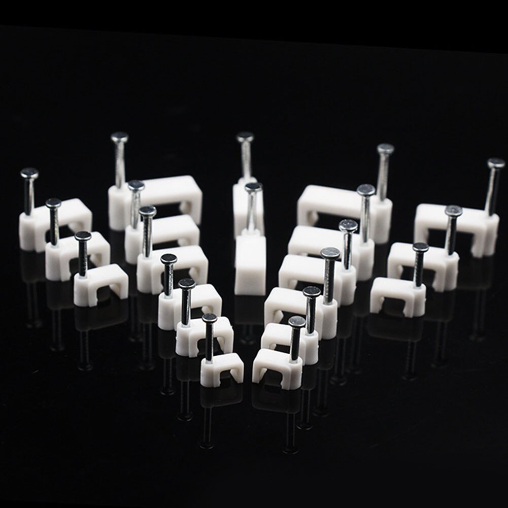 100 stk/pakke 5-14mm cirkler stål søm kabel klemme husholdningsartikler wire kabel clips spænde plast clips binde fixer fastgørelse holder