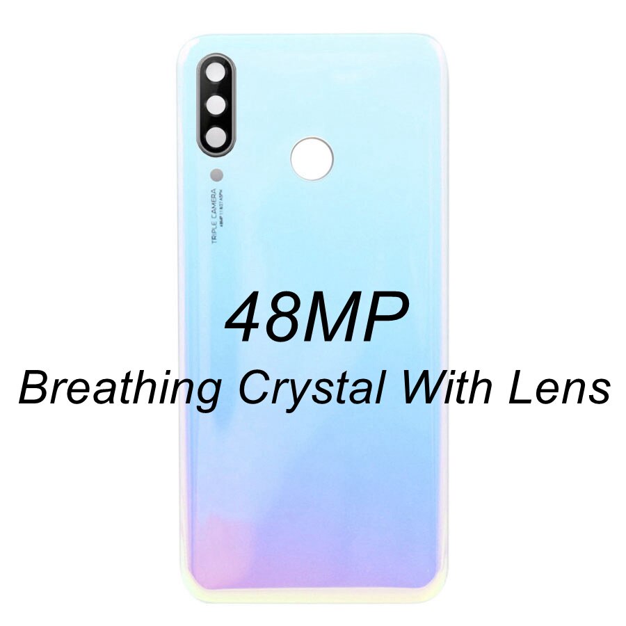 Til huawei  p30 lite batteridæksel bagside glaspanel nova 4e baghus dørkasse med udskiftning af kameraglas linse mar -lx1: 48mp- krystal tilføj len