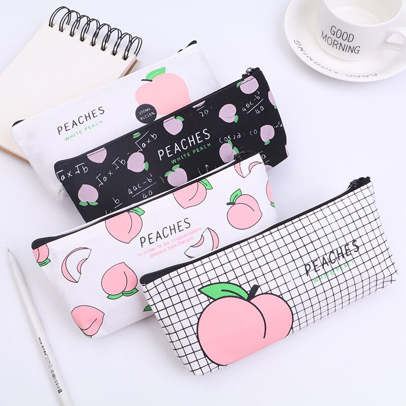 1Pc Canvas Fruit Peach Pencil Case School Pencil Cases for Girl Stationery Canvas Pencil Bag Estojo Escolar School Supplies