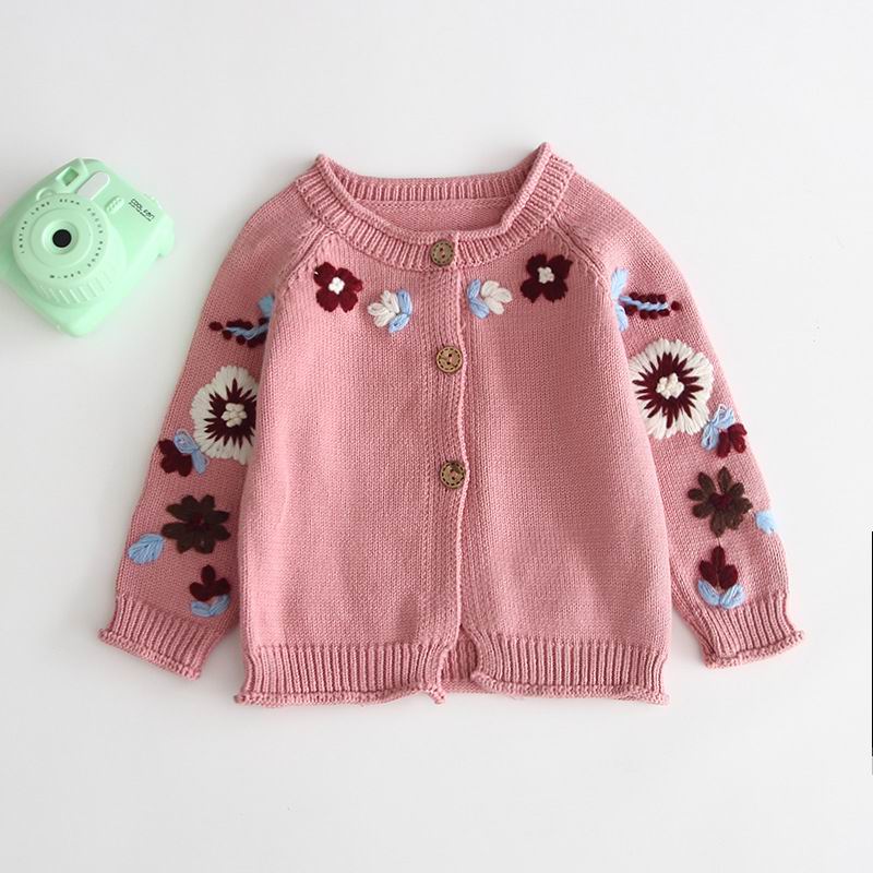 Baby Meisje Trui Borduren Lange Mouwen Gebreide Vest Bovenkleding Kinderkleding Winter Baby Meisje Kleding 0-3T E83020: pink / 90cm (12-24M)