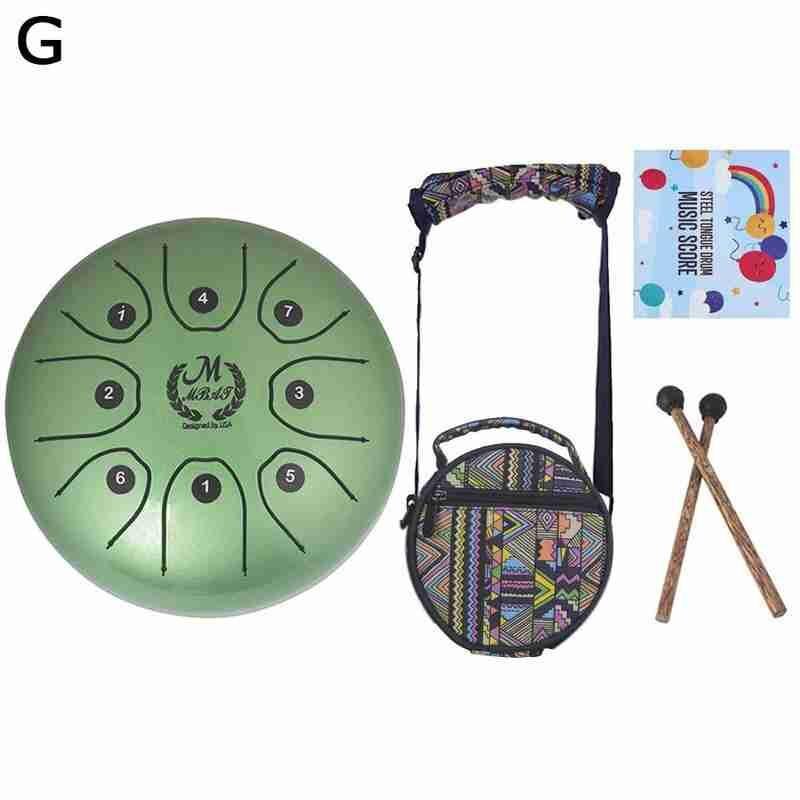 5.5 Inch Mini Worry Free Drum 8-tone Tongue Drum Steel Hand Pan Drum Percussion Instrument Carry Bag Ethereal Worry Free Drum: G