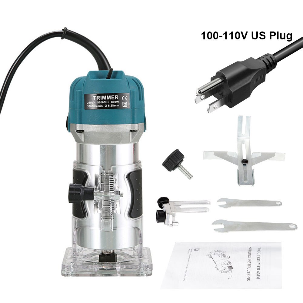 800W 30000RPM Wood Router Machine Woodworking Electric Trimmer 1/4 Inch Wood Carving Milling Cutting Tools Carpenter Power Tools: 110v US Plug