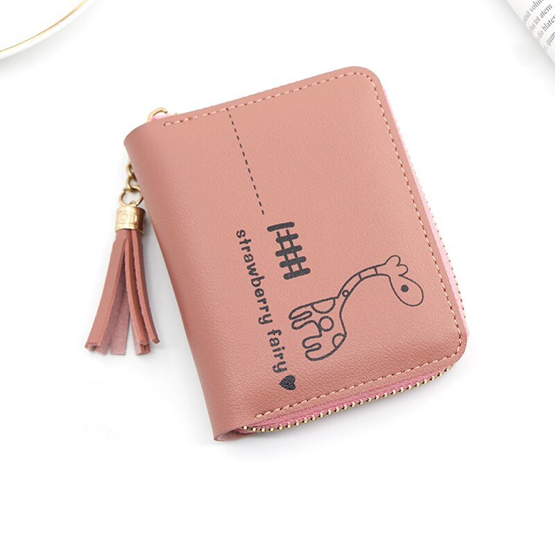 Kurze Frauen Geldbörsen Nette Liebe Quaste Haspe Geldbörse Karte Halfter Weibliche Kupplung Geld Tasche PU Leder Dame Reißverschluss: Rosa
