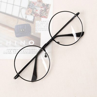 Vintage Retro Metal Frame Clear Lens women Glasses Nerd Geek Eyewear Eyeglasses Black Oversized Round Circle Eye Glasses: YELLOW