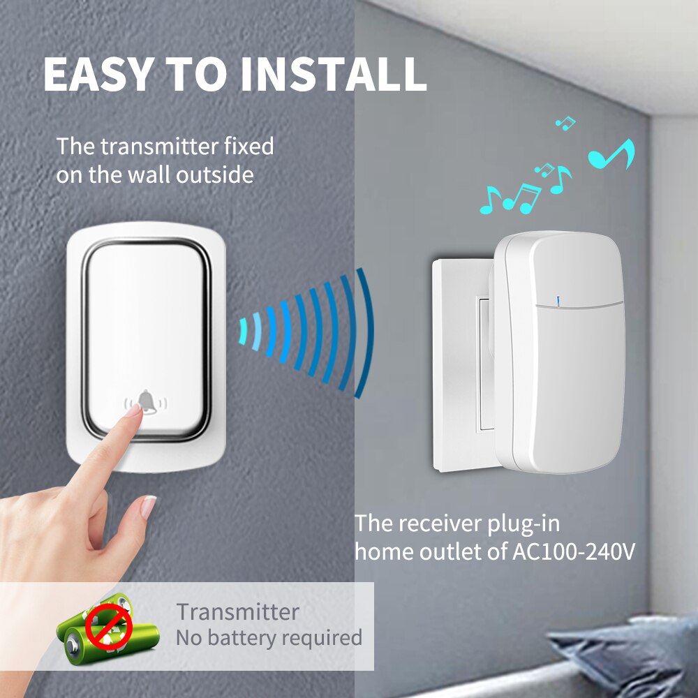 AVATTO No Battery Required Intelligent Wireless Doorbell, 150M IP68 Waterproof Welcome Bell Home Door Bell Smart Home Security