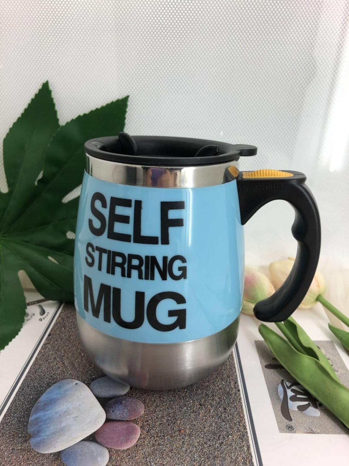 450ml kubek samomieszający automatyczny kubek mieszający robić kawy mleko ziarno owsiane kubek termiczny ze stali nierdzewnej podwójnie izolowana inteligentny kubek: Niebieski