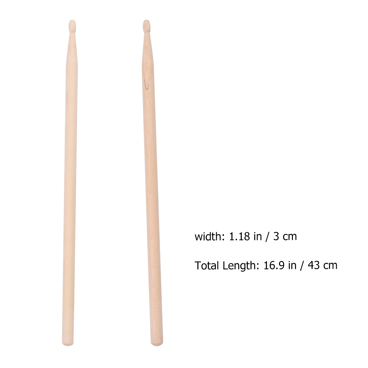 Baquetas de madera de 2 piezas, palitos de tambor pesados, baquetas de madera simples para jugar y viajar