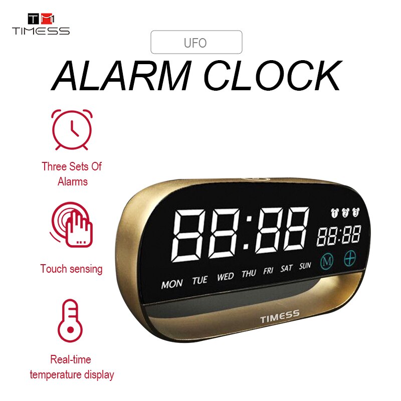 TIMESS Alarm Clock Digital Electronic Clock Touch Sensing With Backlight Snooze Function LED Clock