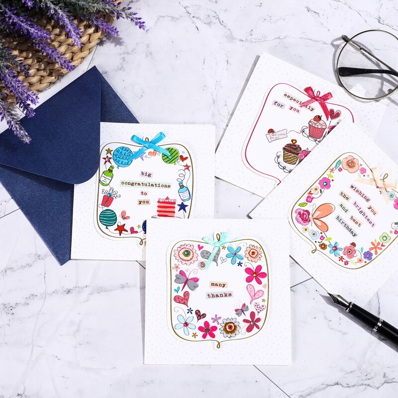 cute mini greeting cards square kids handmade birthday flower small cards for mother's day