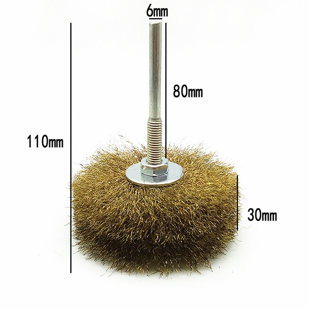 90mm Copper Plated Wire Wheel Brush 6.0mm Shank For Mini Drill Rotary Tools Suitable For Wood Carving, Nuclear Carving, Jewelry