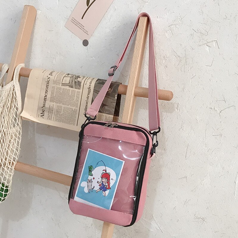 Women Handbags for Girls Shoulder Bags PVC Transparent Messenger Bags Students School Bookbag Crossbody Bags: Pink
