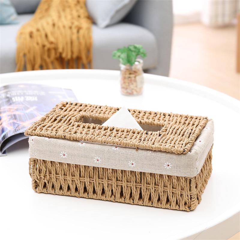 1Pc Handmade Bamboo Weave Tissue Box Household Paper Storage Basket Home Decoration