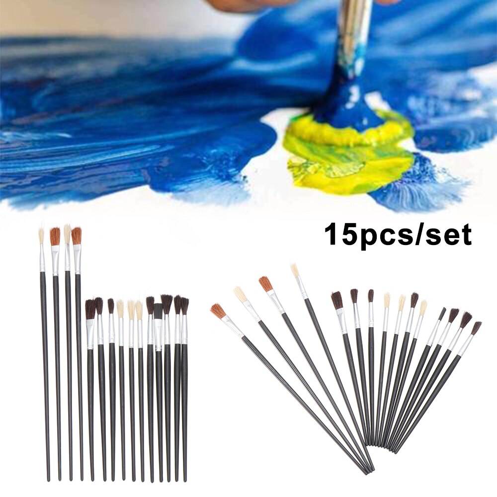 15 stuks/set schilderkwasten klein & groot ronde punt kunst schilderset olie graffiti tekenen kunstenaars creatie doe-het-zelf knutselaccessoires