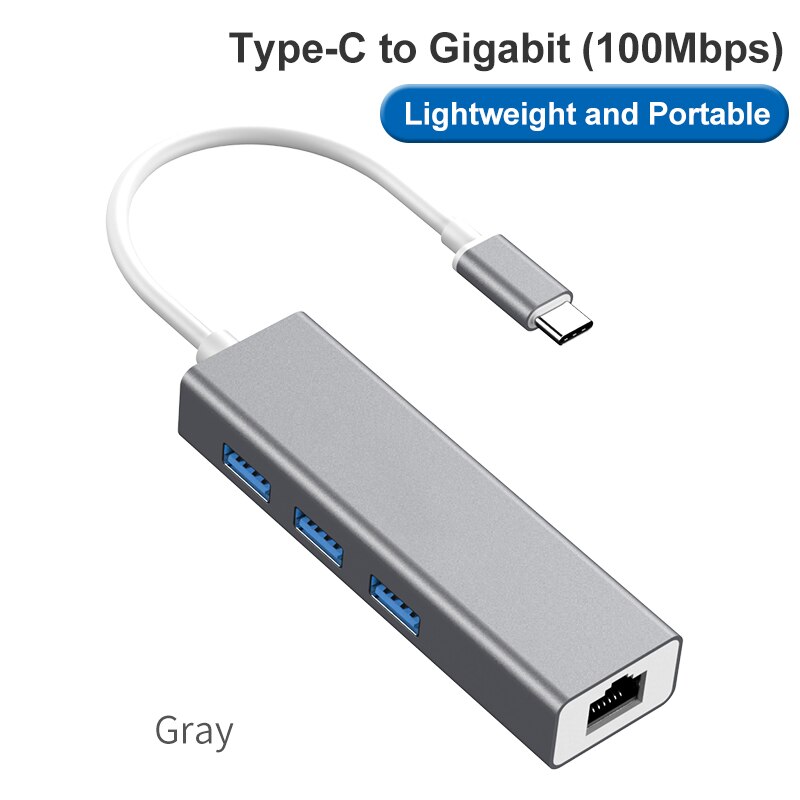 Prix usine USB 3.1 type-c à lan rj45 Ethernet réseau Port 3.0 USB HUB câble adaptateur: Grey