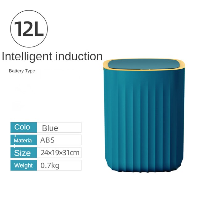 12L/15L Smart Sensor Trash Can Household Automatic Electronic Trash Can Kitchen Waste Bin Trash Can for Bedroom Kitchen Bathroom: Battery blue 12L