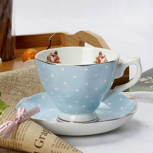 Estilo británico Rosa China de hueso taza de café y platillo de té de la tarde estilo Pastoral flor taza de té: B
