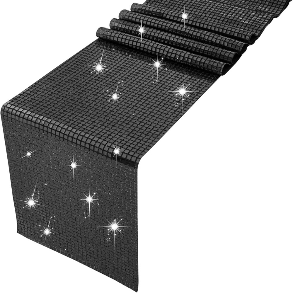 Glänsande glitter disco bordslöpare paljett europeisk stil bordsduk spegelduk jul: Vit