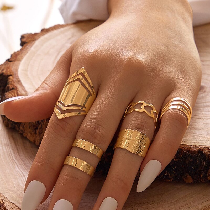 Tocona 5 Stks/set Bohemen Goud Kleur Vinger Ringsfashionable Hart Geometrische Voor Vrouwen Vrouwelijke Sieraden Party Ringen