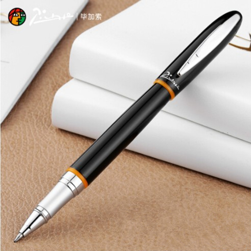 Picasso 907 montmartre pimio metal sort rollerballpen med gul/rød ring luksuriøs skolepen til erhverv og kontor: Hvid
