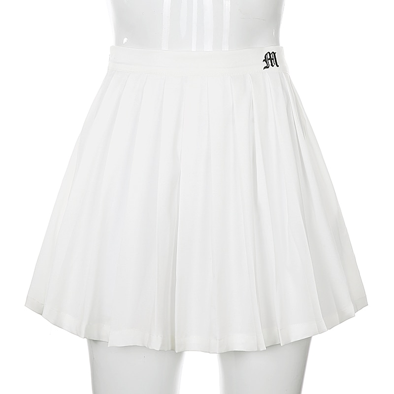 Kvinders mini tennis nederdel brevprint plisserede nederdele afslappet grundlæggende hvide solide tøj nederdele femme afslappet sports nederdele