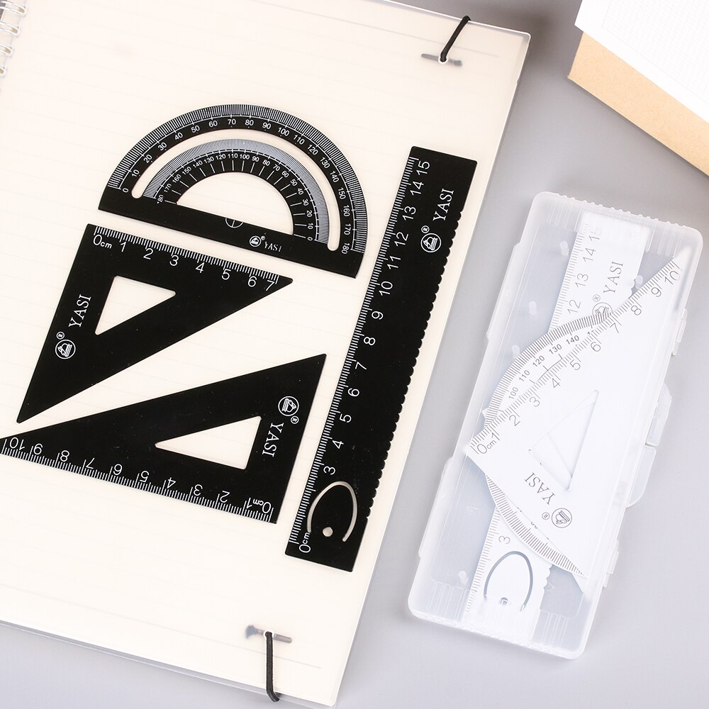 Règle de dessin d'alliage d'aluminium de 4 pièces/ensemble mesurant la règle de Triangle de géométrie étudiants avec la règle de mesure de rapporteur de plaque de Triangle