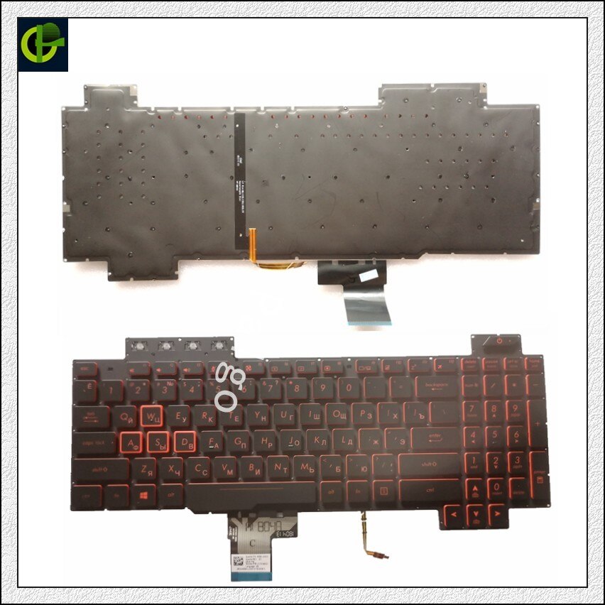 Venäläinen taustavalaistu näppäimistö asus tuf gaming  fx505 fx505gd fx505ge fx505gm fx505d fx505g fx505dy fx505dv fx505dt ru kannettavaan tietokoneeseen: Punainen kirjain