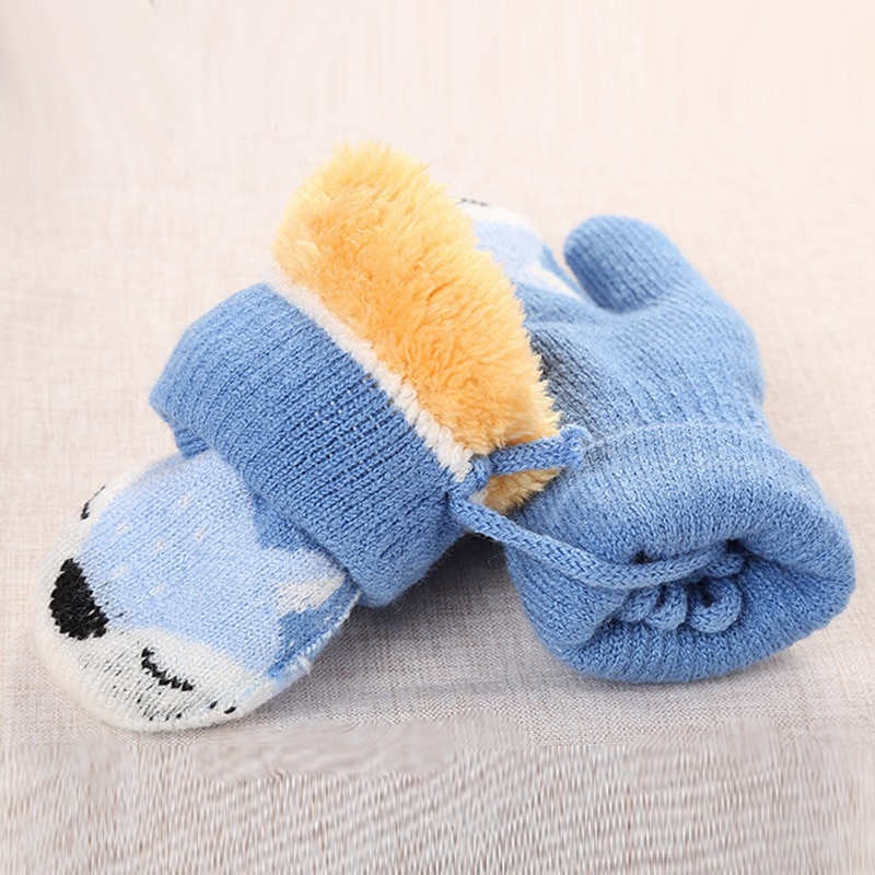 2Layer Cartoon Kinderen Gebreide Handschoenen Plus Fluwelen Jongen Meisjes Ski Handschoenen Winter Warm Dikker Kinderen Wanten Peuter Handschoenen voor 3-6Y