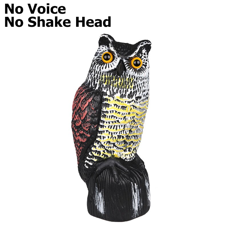 Señuelo de búho para ahuyentar a los pájaros, espantapájaros de plástico con cabeza giratoria y sonido, repelente de aves para jardín y patio al aire libre: NoVoice NoShake Head