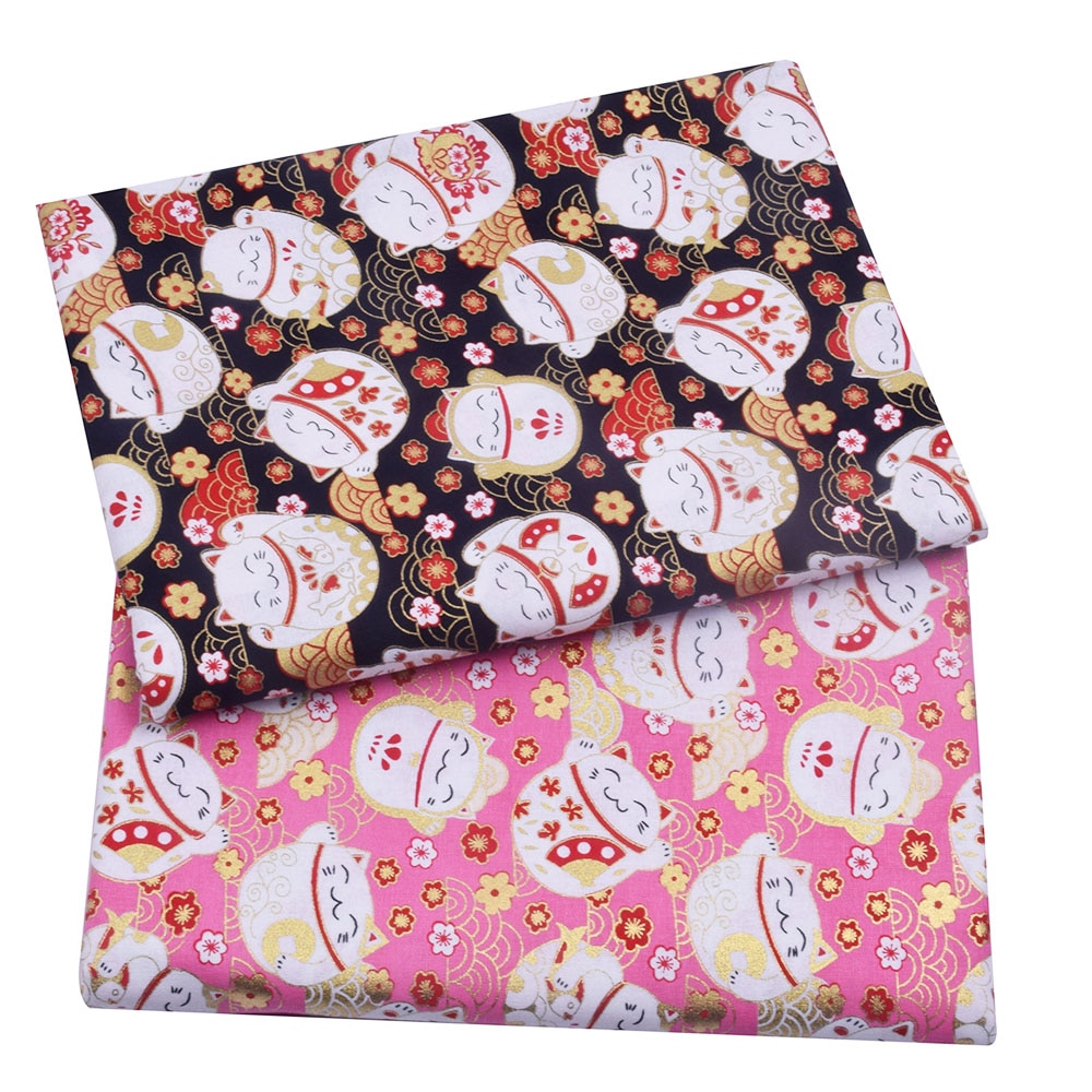 Marineblå rød lykkekat bomuld bronzing stof, forskåret systof patchworks quilting diy japansk stof