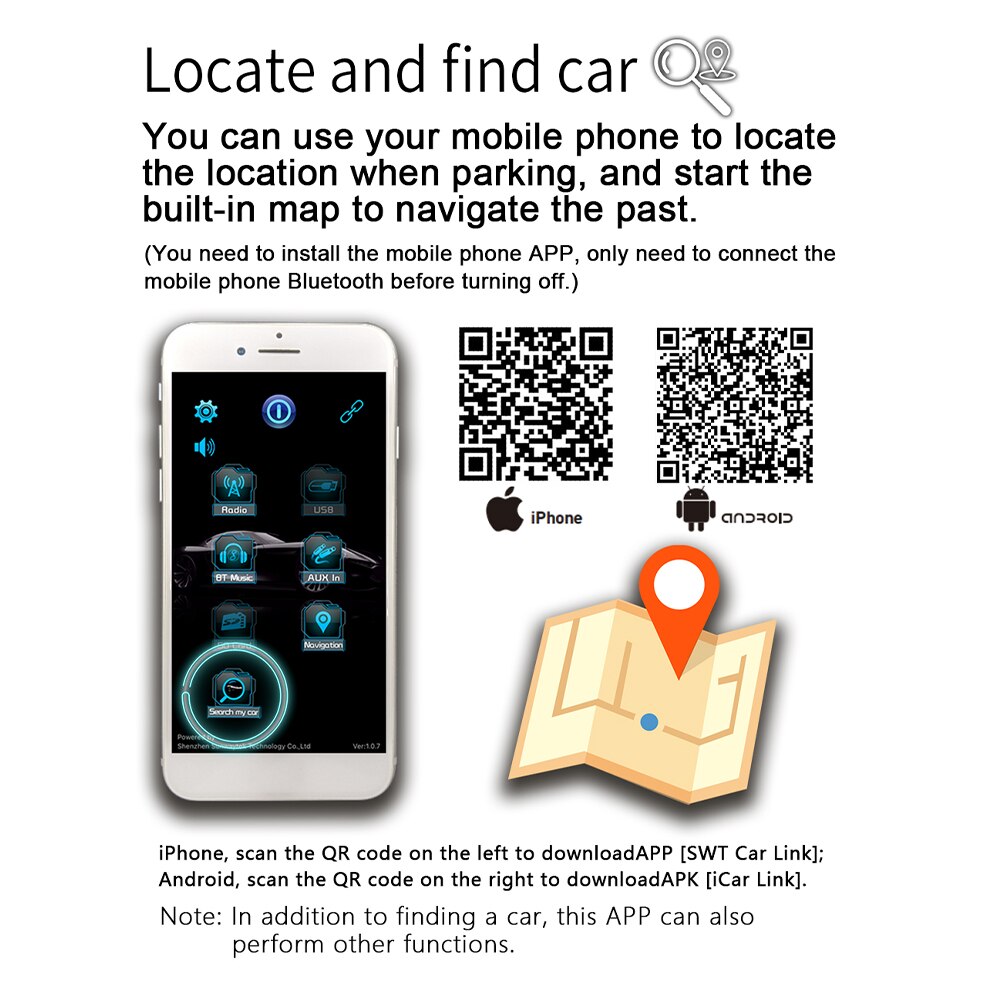 Car Radio With App Car Locator Function Supports SWM M2 Stereo Fm Bluetooth AUX Input Head Unit Receiver TF Card USB Flash Drive