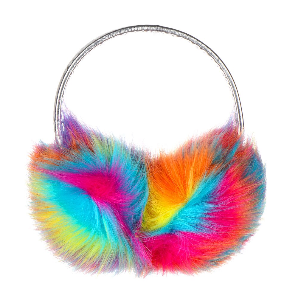 1Pc Winter Warm Faux Fur Earmuffs Cute Rainbow Earflap Plush Earmuff for Girls Ladies Women Hairbands Anti-Windshield Ear Muffs