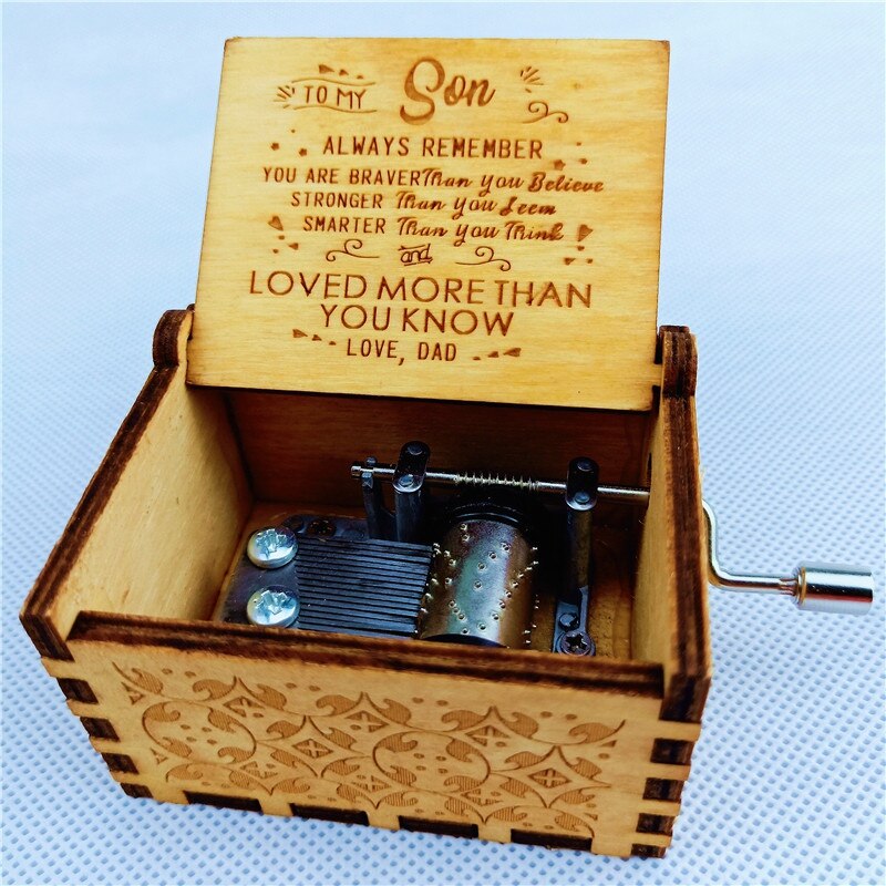 Wooden Engraved Hand-cranked Music Box Boxes To Mom Daughter: E