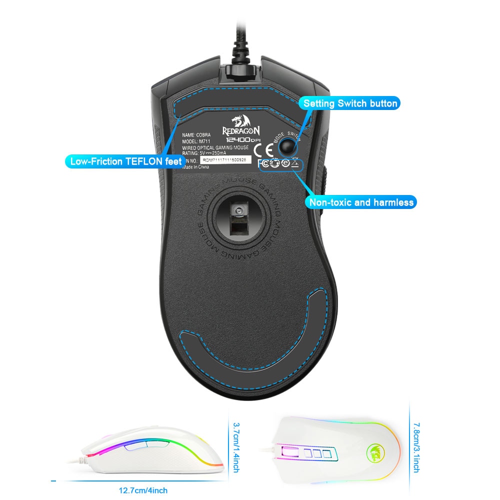Redragon COBRA M711 RGB USB Wired Gaming Mouse 10000-12400 DPI 9 buttons mice Programmable ergonomic For Computer PC Gamer