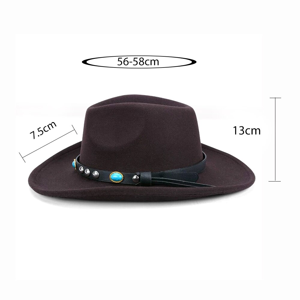 Autumn Winter Jazz Fedora Sunhat Men Women Felt Hats Belt Band Western Cowboy Hat Black Trilby Bowler Hat for Unisex Gorra