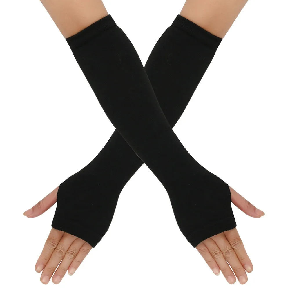 Frauen Emo Handschuhe Arm Hülse Wärmer Gestrickte Lange Fingerlose Handschuhe Fäustlinge Weihnachten Acces Gestreifte Ellenbogen Handschuhe: green