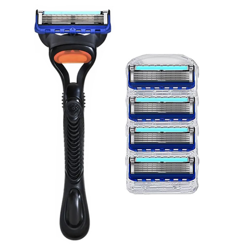 Maquinilla de afeitar Manual para hombres, hoja de cinco capas sin soporte para cuchillos, cuchillas de afeitar de acero inoxidable, sin daños en la piel, afeitadora de estilo antiguo: Oro