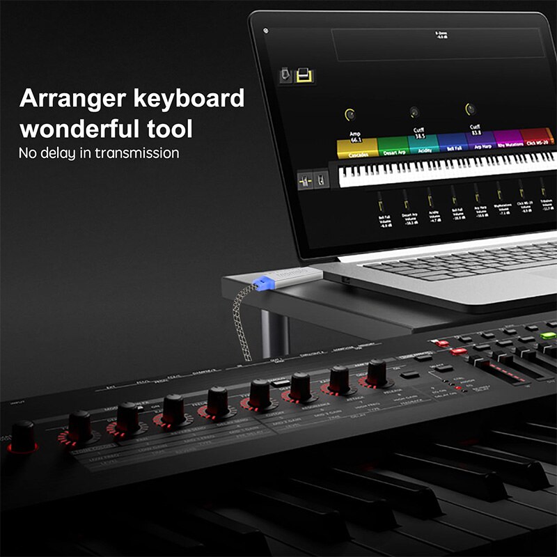 MIDI Cable to USB IN-OUT Converter, MIDI Interface with Indicator Light, FTP Processing Chip, Metal Shell