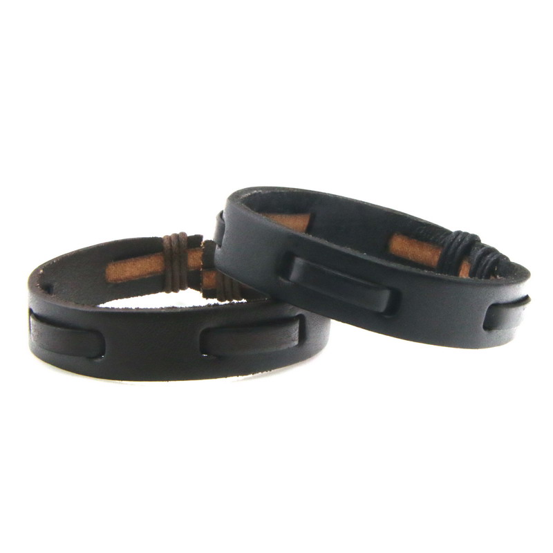 Punk Eenvoudige Stijl Mannen Brede Lederen Armband Vrouwen Handmatige Maken Lederen Armband Bedelarmband Lengte Verstelbare