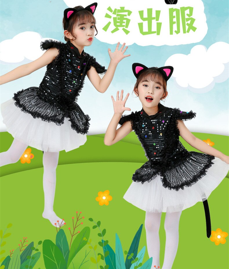 Zwarte Kat Kostuum Voor Kinderen Meisjes Stage Performance Kleding Dier Kleren Kawaii Carnaval Festival Party
