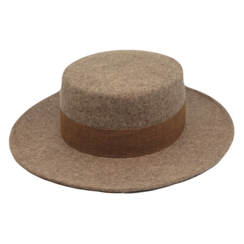 Brown colorblock jazz top hat men and women flat winter wool felt hat