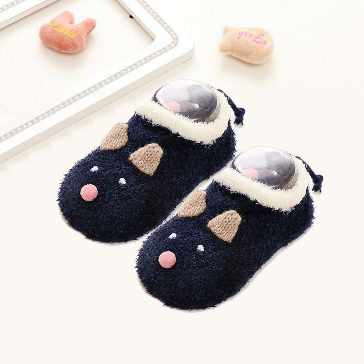 Brand Newborn Toddler Infant Baby Girl Winter Warm Socks Shoes Cartoon Furry Anti-slip Lace Cotton Socks Slipper Boots: Blue / 6 to 12 Months