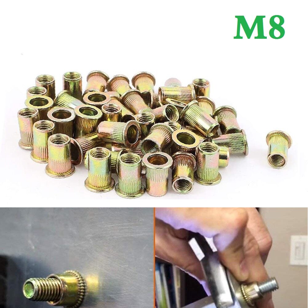 50pcs M8 Nutserts Rivet Nuts Flange Blind Rivnuts Zinc Plated Steel Nut Nutsert M8 Rivet Nuts