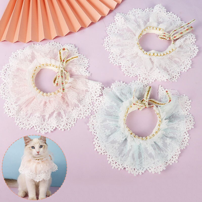 Nette Perle Doppel Spitze Kleine Frische Haustier Schal Perlen Haustier Zubehör Schal Katze Kragen Katze Kawaii Katze Fliege katze Zubehör
