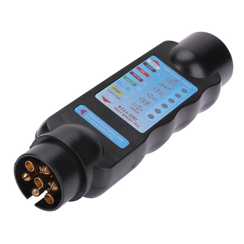 12V Black 7-pin Trailer Tow Light Cable Circuit Plug Socket Connector Tester Signal Test Diagnostic-tool