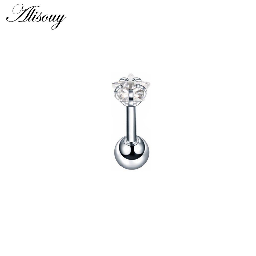 Alisouy 2pcs Star Prong set Zircon Ear Cartilage Piercing Tragus Helix Studs Piercing 1.2x6x4/4mm Stainless Steel girl Earrings: Clear