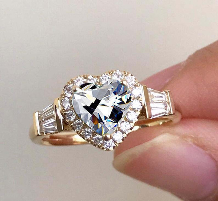 Elegante Edle Gold Farbe Herz Ring für Frauen Eingelegten Weißen Zirkon Steine Hochzeit Ringe Braut Engagement Schmuck: 6