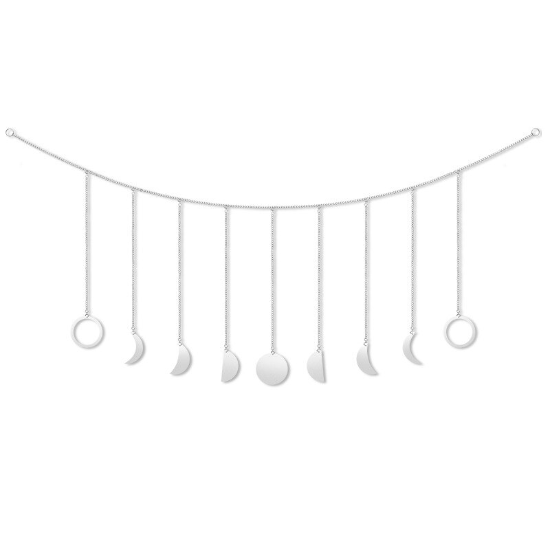 Décoration murale suspendue en forme de lune ou de soleil, pièce ronde en métal, pour salon, pour enfants, avec chaînes: B5-2pc