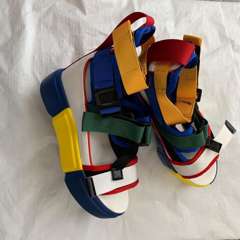 Sommar kvinnor lägenheter plattor sandaler öppen tå spänne färgglada damer coola skor kvinnlig blandad färg plus storlek casual kvinna