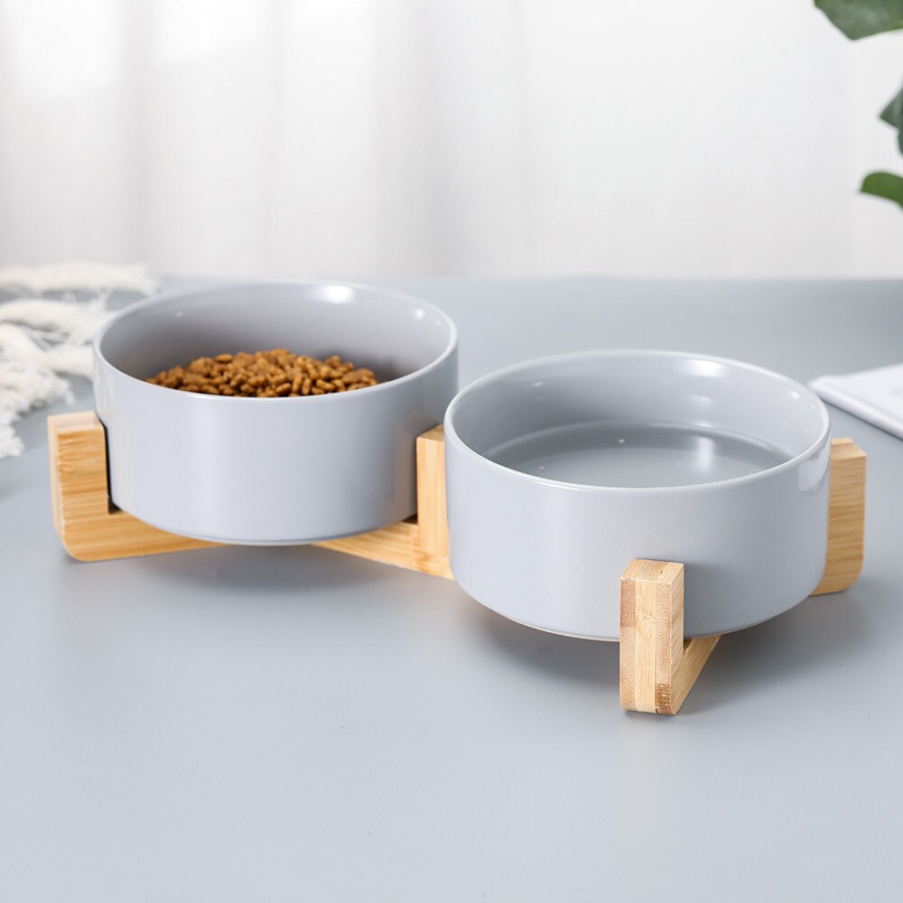 Bol pour chat surélevé en céramique avec support en bois, nourriture pour animaux domestiques, distributeur d'eau pour chats et chiens